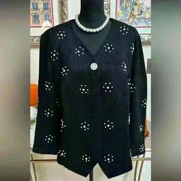 LESLIE FAYE VINTAGE BLACK PEARL DRESSY OFFICE UNION MADE ILGWU SWEATER SIZE 18W🖤 - Picture 11 of 11